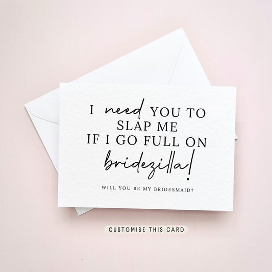 Will you be my Bridesmaid Proposal Postcard, Maid of Honour Personalised Gift, Fun Keepsake Letterbox Bridal Party Favour | Bridezilla