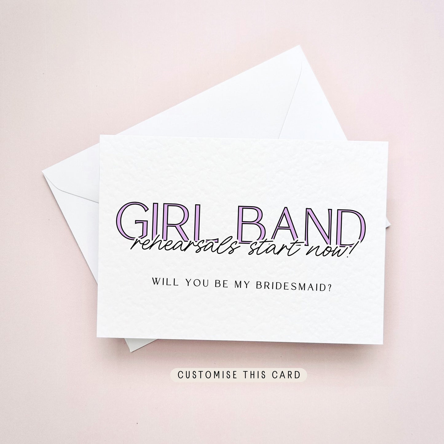 Will you be my Bridesmaid Proposal Postcard, Maid of Honour Personalised Gift, Fun Keepsake Letterbox Bridal Party Favour | Girl Band