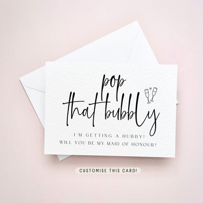 Pop The Bubbly | Will you be my Bridesmaid Proposal Postcard, Maid of Honour gift from Bride, Personalised Letterbox Wedding Favour for her