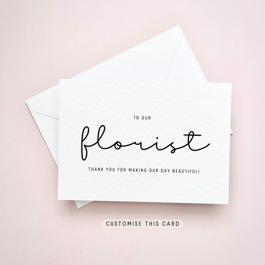 Wedding Florist | Thank You Postcard, Personalised Gift for Flowers, Wedding Card for Supplier, Thank You Favour from Bride & Groom