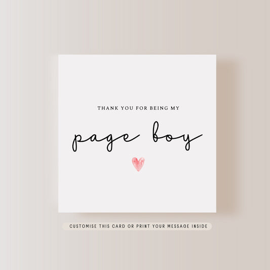 Thank you to Page Boy Greeting Card | Wedding Party Personalised Card, Bridal Party Keepsake Favour, Letterbox Gift for her from Bride