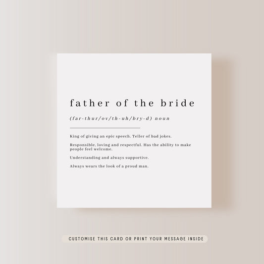 Father of the Bride Definition | Wedding Day Card for Dad, Thank you card for Father in Law, Keepsake gift from Bride, Wedging Gift for Him