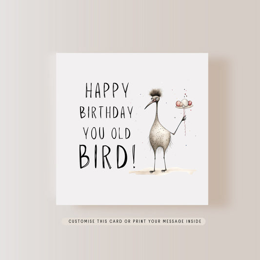 Old Bird Birthday Greeting Card | Funny Birthday Card, Old Age Joke Gift for Best Friend, Personalised card for wife, Letterbox card for her