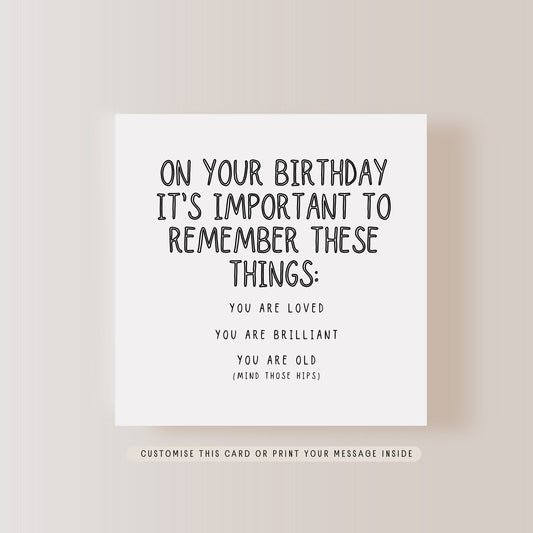 On Your Birthday Greeting Card, Funny Card for Friend, Personalise Age Joke Card for Him, Letterbox Gift for Her, Card for Mum, Card for Dad