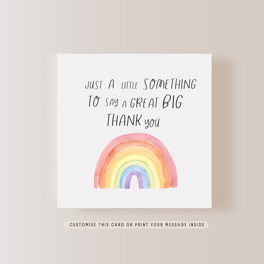 Thank You Greeting Card, Rainbow Personalised Card, Gift for Teacher or Teaching Assistant, Thanks from Child, End of School Appreciation