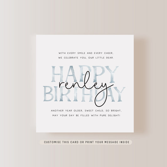 Personalised Birthday Card for Boy | Poem Greeting Card for Child, Blue Custom Name Birthday Wishes, Card for Son, Gift for Nephew, Grandson