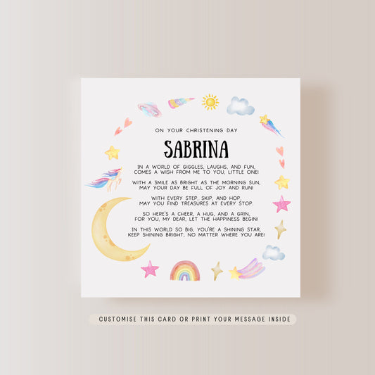 Star and Moon Print Poem Greeting Card | Personalised Birthday Card for Child, Christening & Baptism Keepsake, Welcome to World Baby Gift