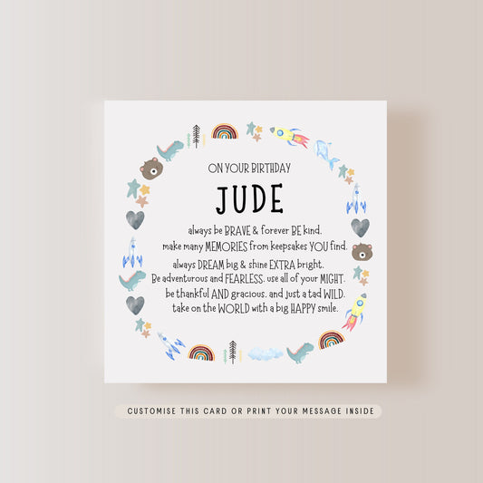 Children's Poem Greeting Card | Nature Print Personalised Birthday Card, Card for Christening & Baptism, Letterbox Keepsake Gift for Child