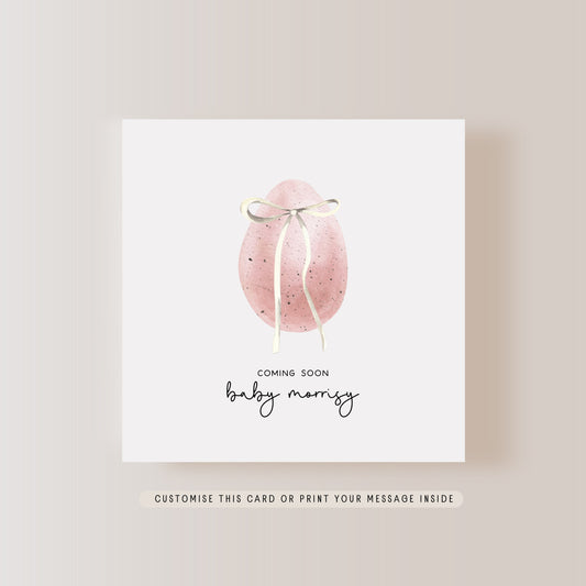 Personalised New Baby Pink Egg Greeting Card, Gift for New Arrival, First Time Parents Baby Shower Keepsake, Congratulations Newborn Gift