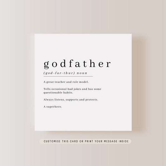 Godfather Definition Greeting Card | Personalised Card for him for Christening, Baptism Gift for Godparent, Gift for him from Godchild