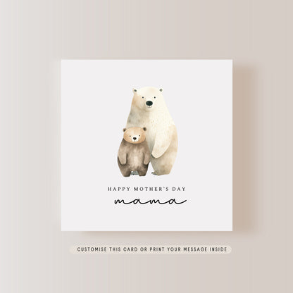 Personalised Greeting Card For Mum on Mother's Day | First Mother's Day Bear Print Card, Mama Bear Print from Child for Someone Like a Mum