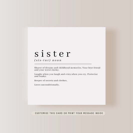 Sister Definition Greeting Card | Personalised Birthday Wish, Fun keepsake card from Sister, Letterbox Gift from Brother