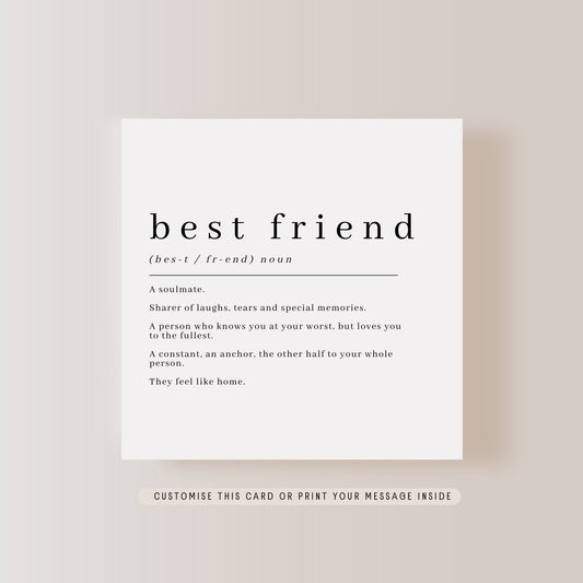 Definition Print Greeting Card for Best Friend | Personalised Card for Bestie on her Birthday, Thinking of you Card for her from Best Friend