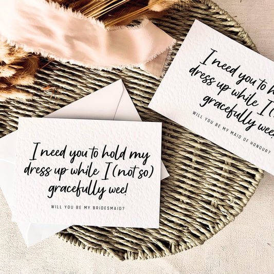 Hold My Dress Up | Bridal Party Proposal | A6 Postcard