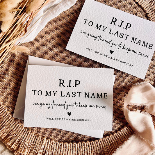RIP To My Last Name | Bridal Party Proposal | A6 Postcard