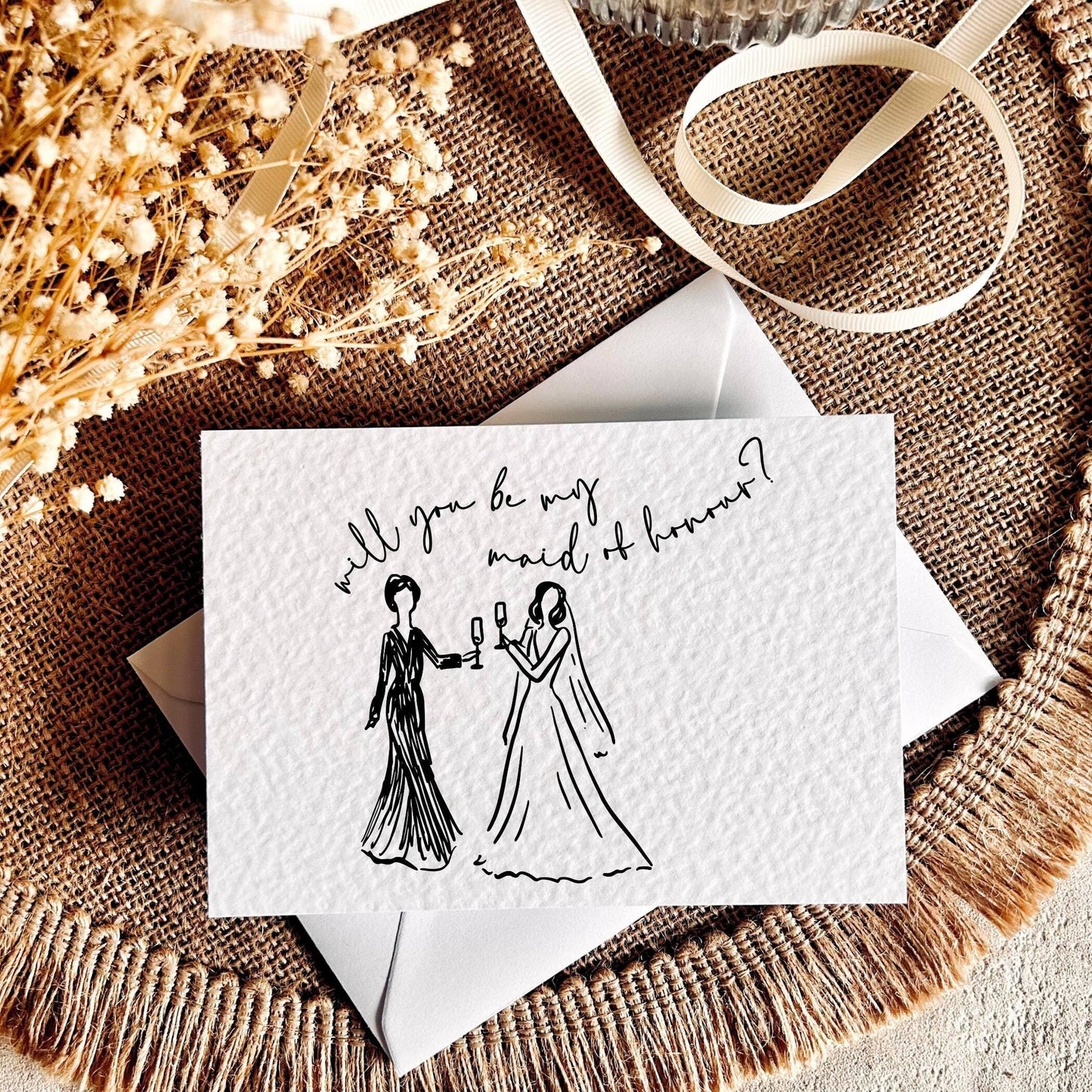 Maid of Honour Lined Print | Bridal Party Proposal | A6 Postcard