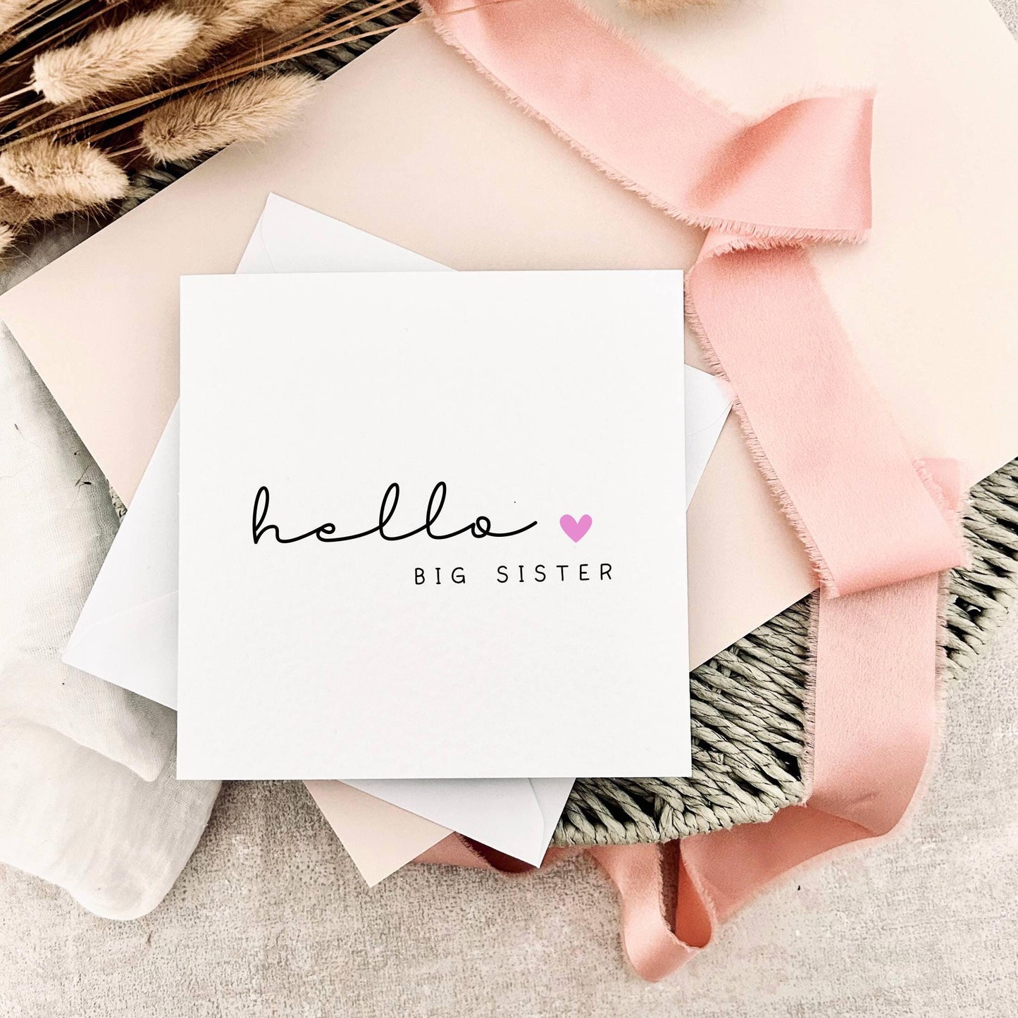 Hello Big Sister Card | Personalised Pregnancy Reveal for Sibling, Keepsake Favour from baby Sister, Surprise Baby Brother Announcement