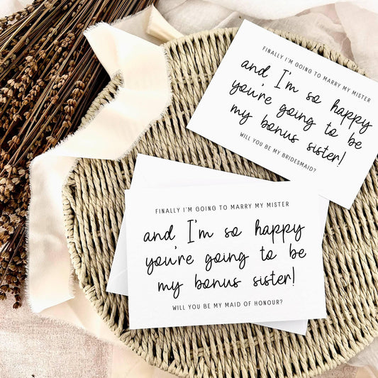 Bridesmaid Proposal Card, Maid of Honour or Custom Bridal Party Gift - Personalised Options | Bonus Sister