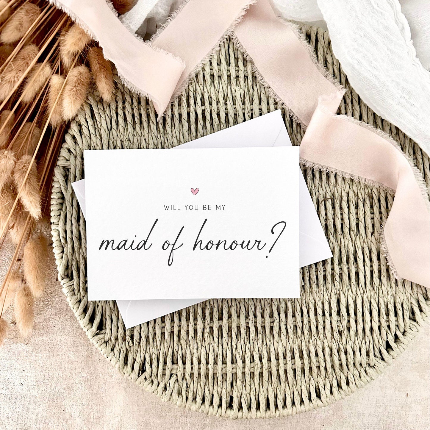 Maid of Honour Proposal Card - Heart Print Keepsake for Bridal Party Invite - Personalised Options