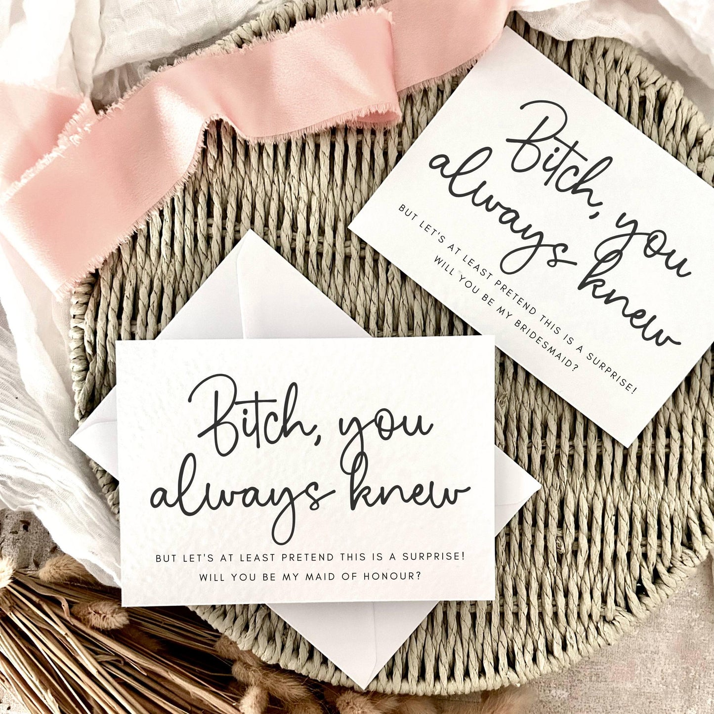 B*tch You Knew | Bridesmaid Proposal Gift for Her, Funny Maid of Honour Postcard, Will You Be My Bridesmaid Box Personalised Card for Friend