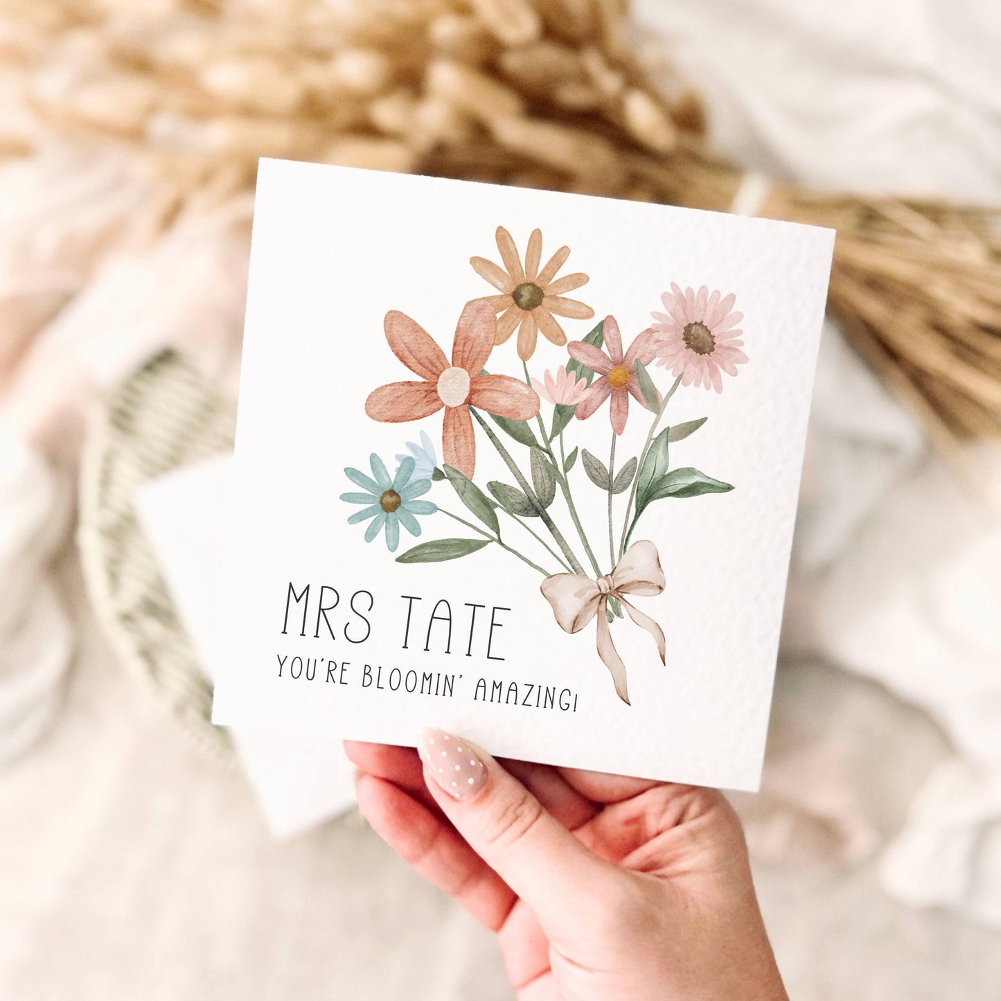 Greeting Card for Teacher - Thank You Gift for Teaching Assistant, Child Minder, Nursery Aid - Flower Print
