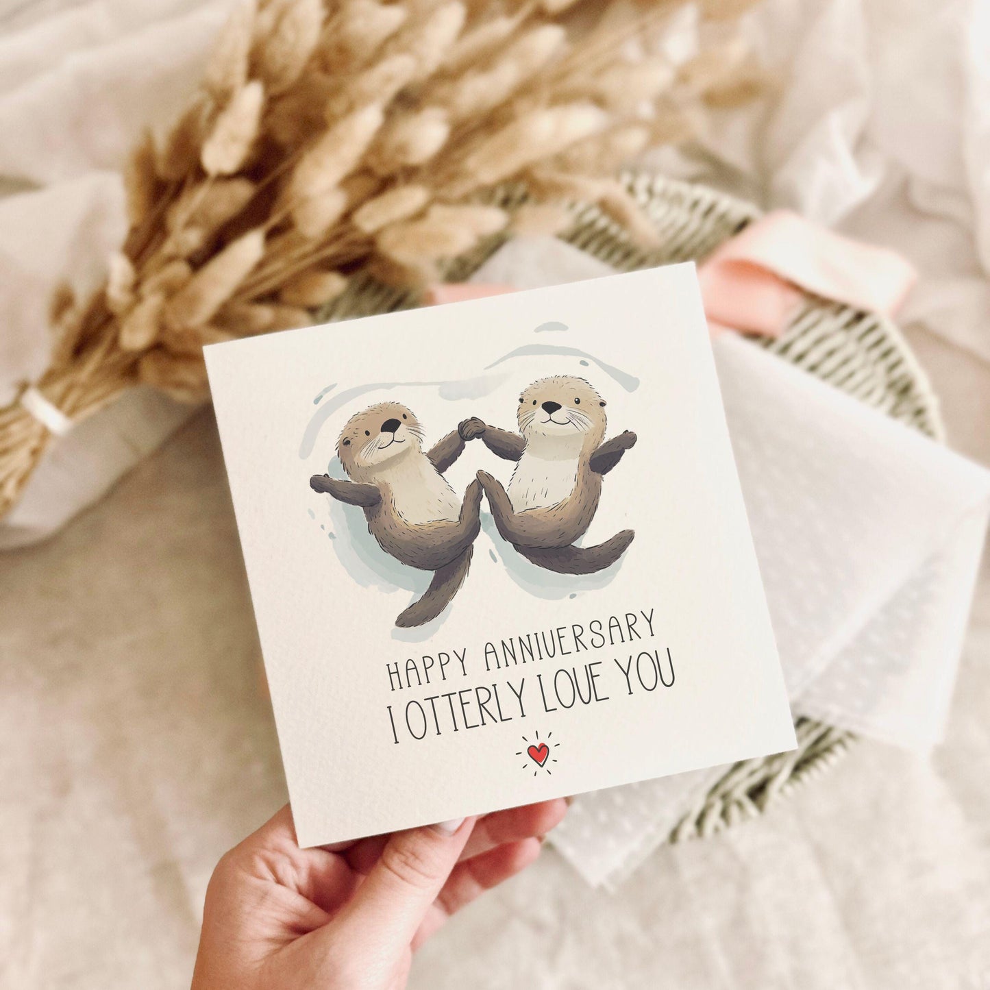 Anniversary Card - Otterly Love You Pun Greeting Card for Couple - Custom & Personalisation Options