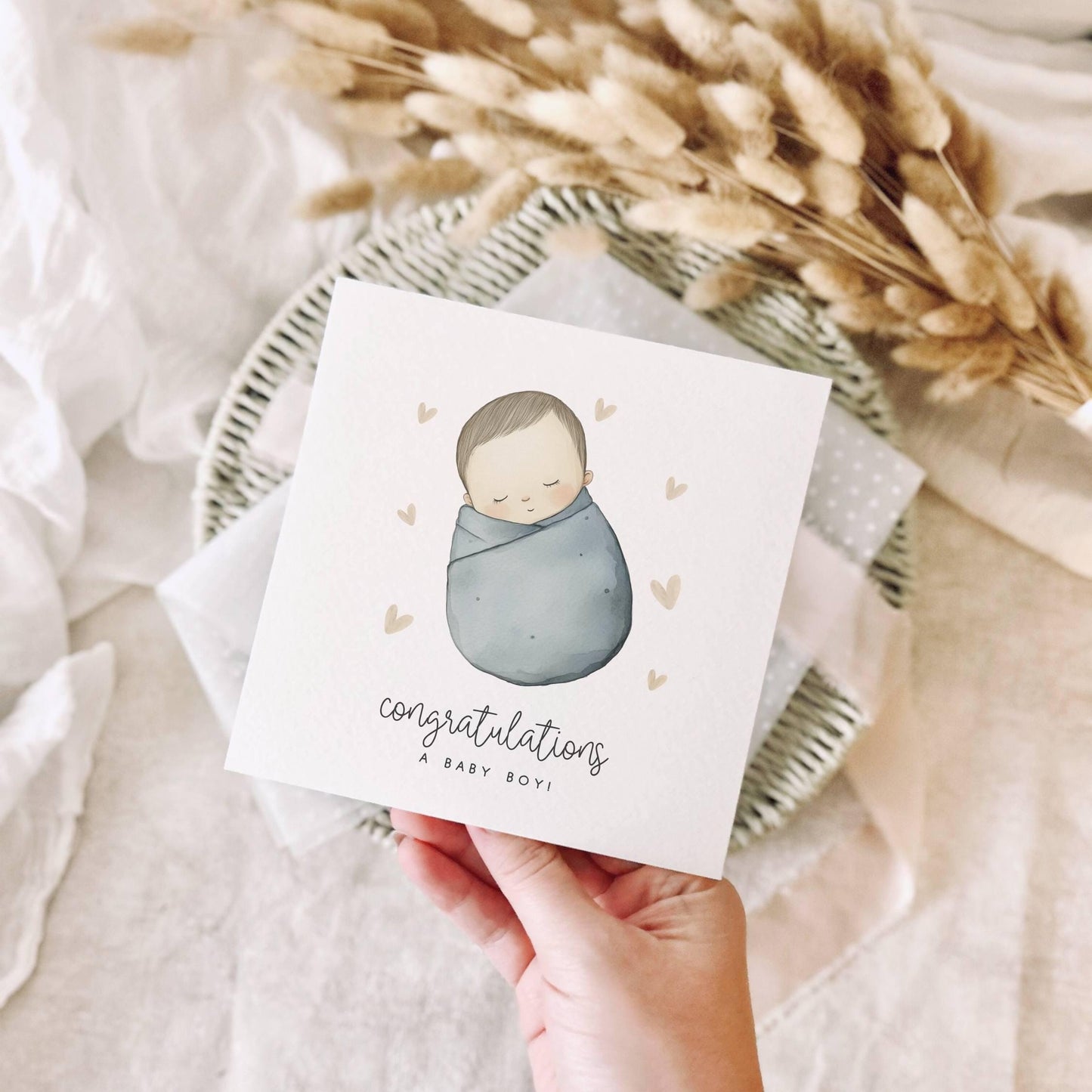 New Baby Greeting Card - Congratulations Keepsake Gift Personalised for Newborn - Custom Options
