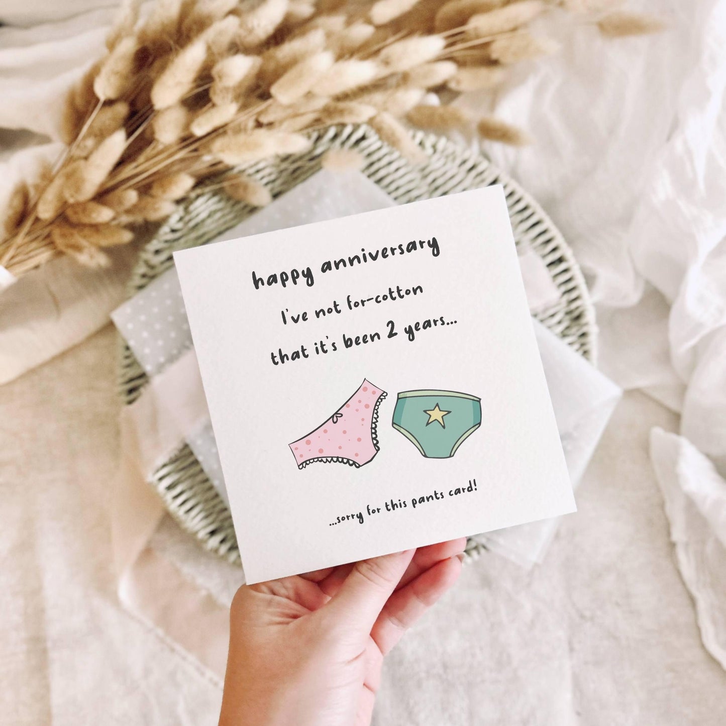 2 Year Anniversary Card - Cotton Anniversary Celebration for Couple - Card for Partner