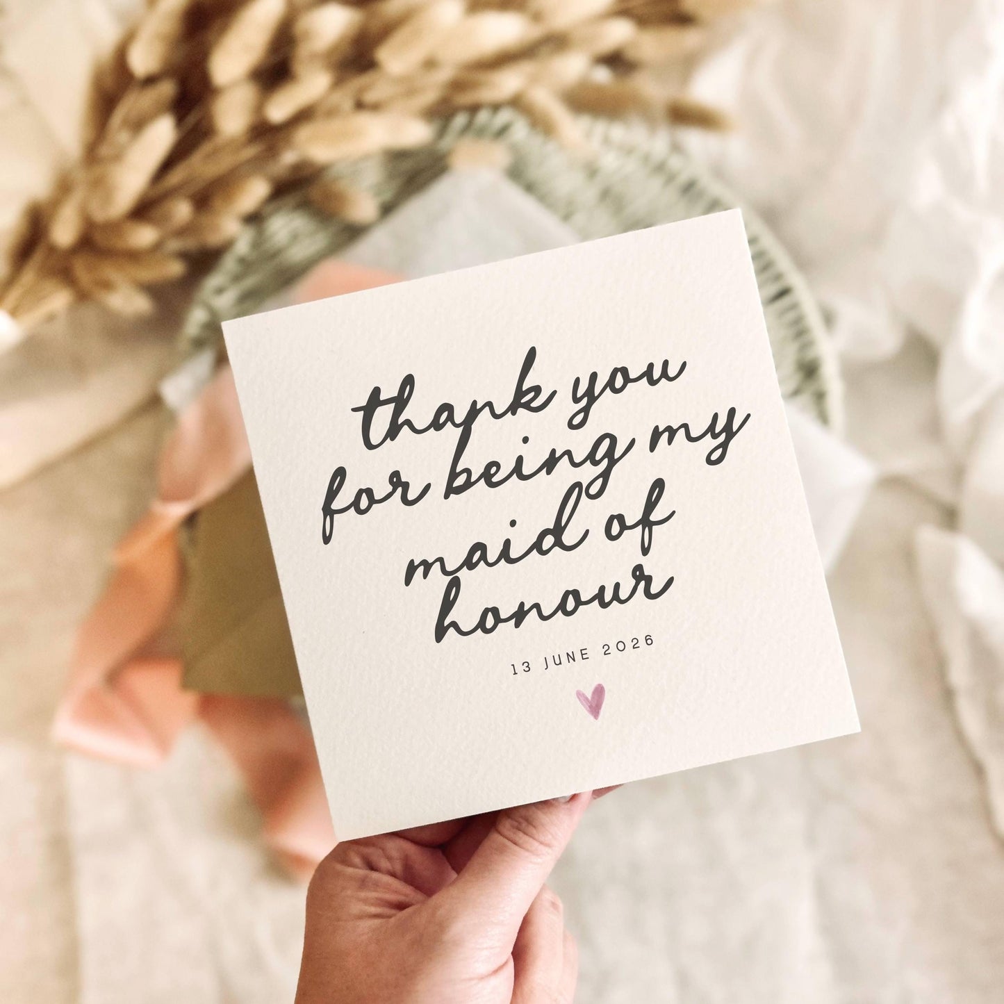 Thank You Maid of Honour Card - Personalised Wedding Day Greeting Card Keepsake for Bridal Party