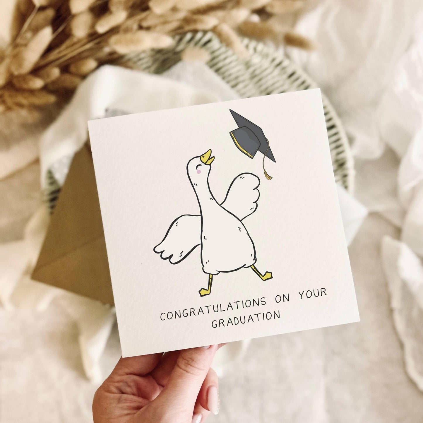 Graduation Greeting Card - Congratulations Goose Print for University Leaver, Well Done Graduating Student School Leaver Card