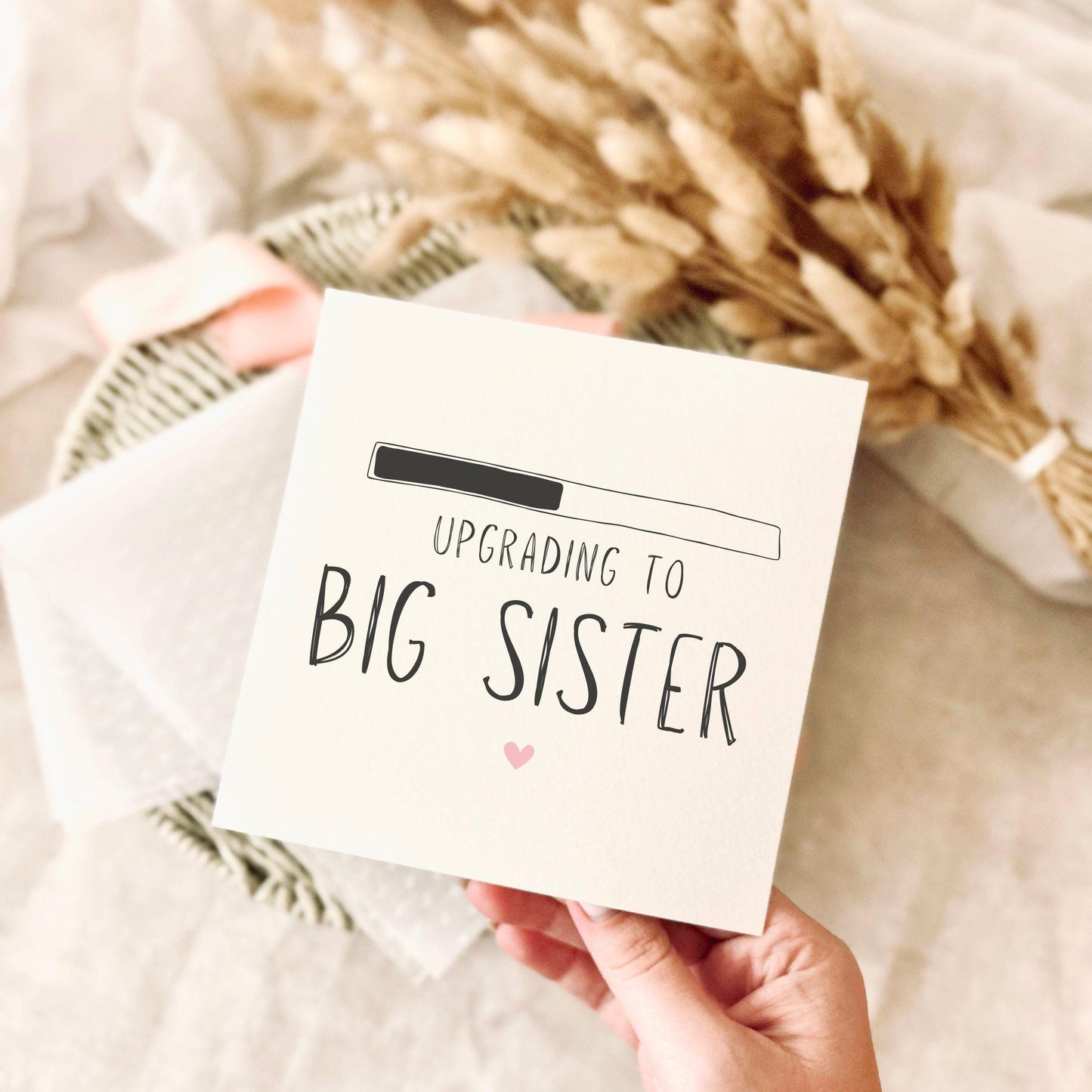 Upgrading to Big Sister Greeting Card - Personalised Keepsake for Sibling of New Baby - Pregnancy Reveal Annoucement for Family