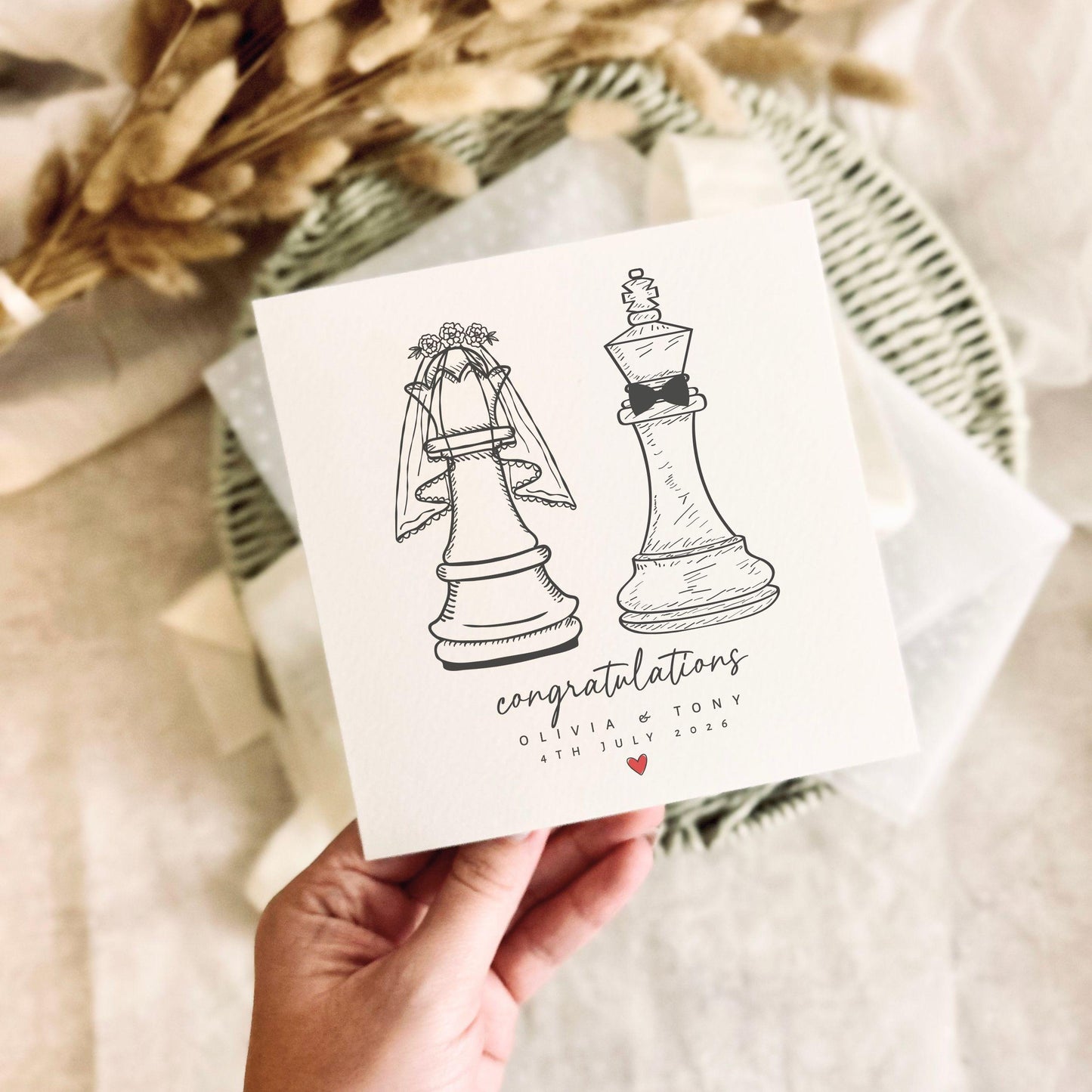 Personalised Wedding Greeting Card for Couple - Chess Piece Pun Congratulations for Bride & Groom