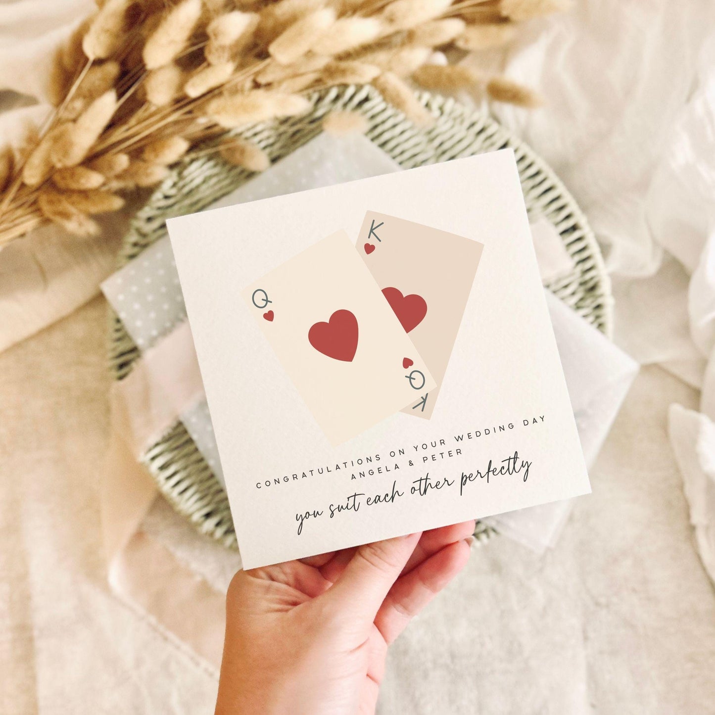 Wedding Day Card for Couple - Personalised Bride & Groom Gift - Fun Suit of Cards Pun