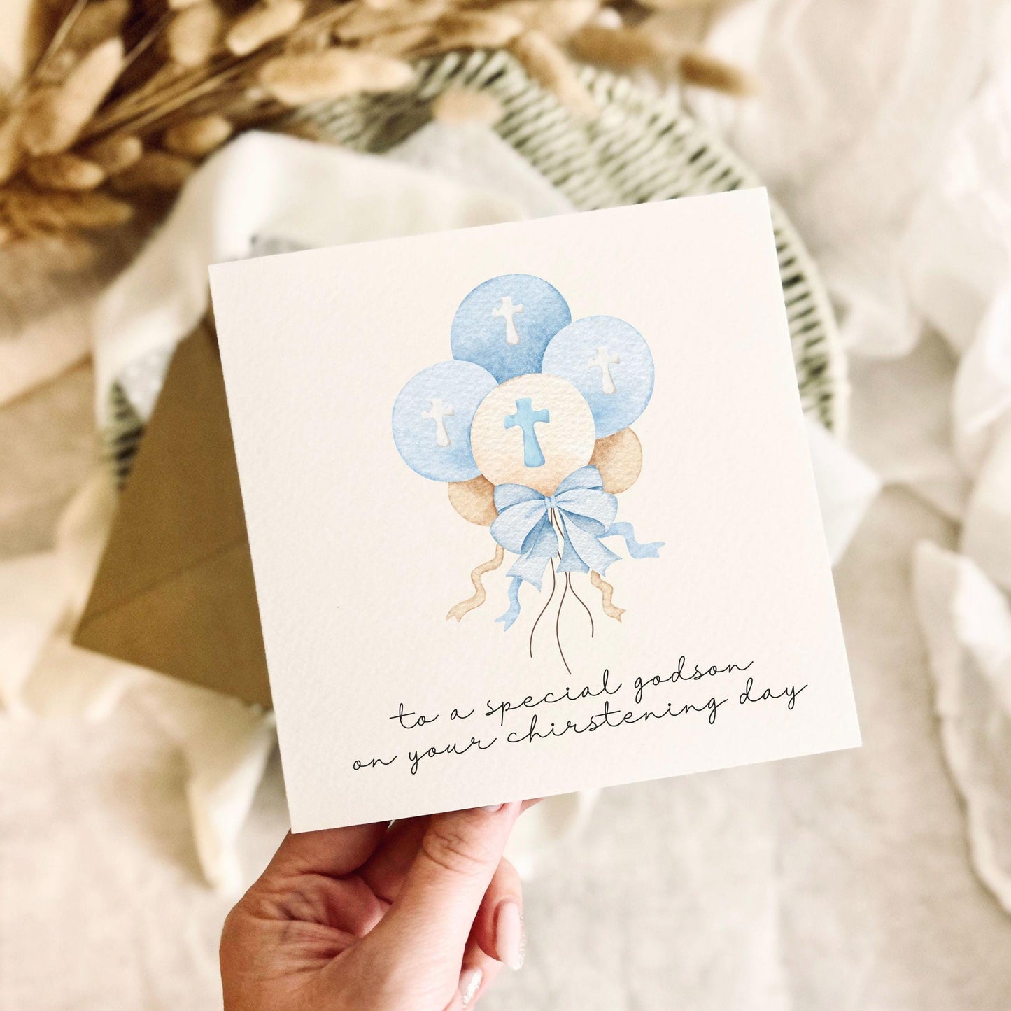 Christening Card for Godson - Baptism Greeting Card Keepsake with Personalisation Options