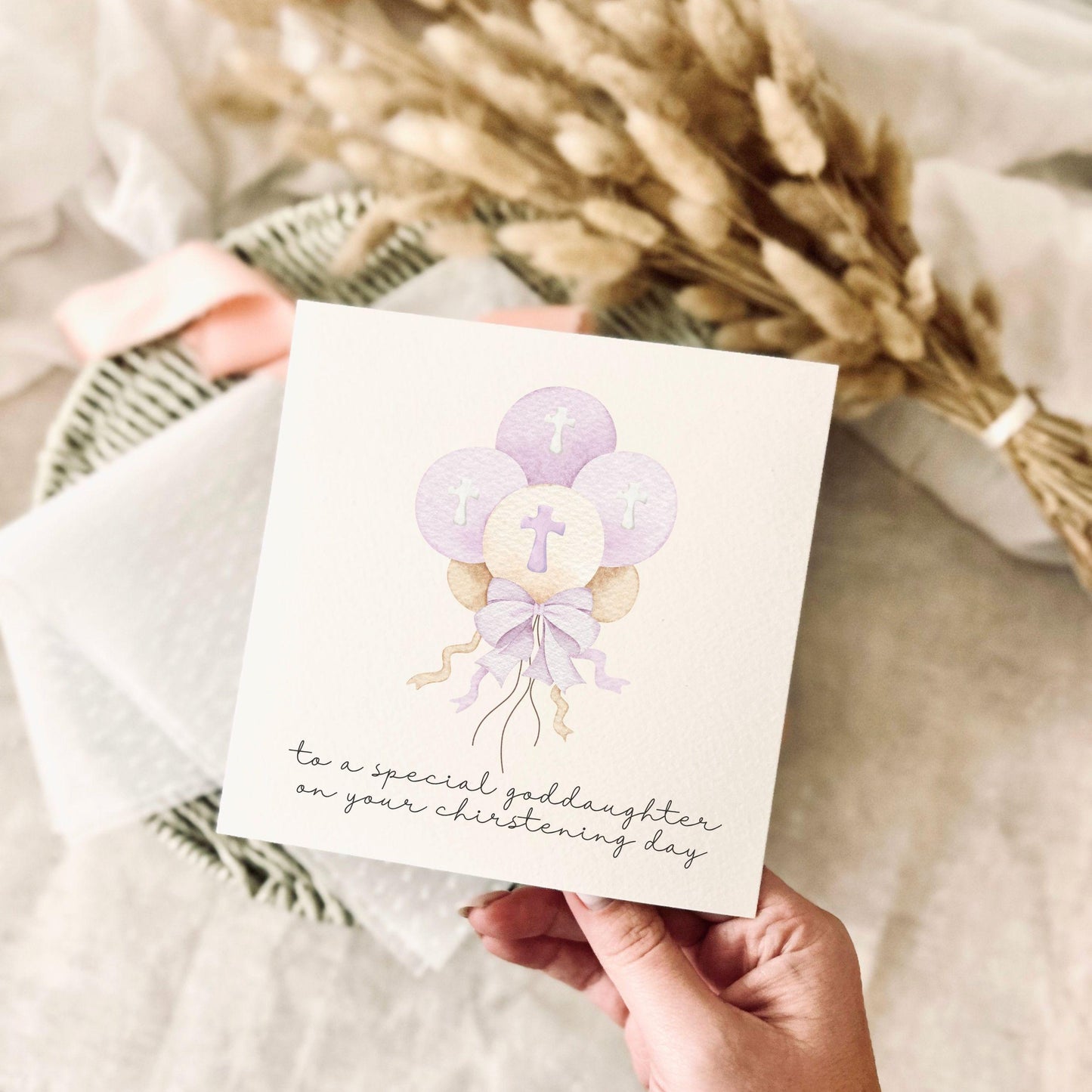 Christening Card for Goddaughter - Baptism Greeting Card Keepsake with Personalisation Options
