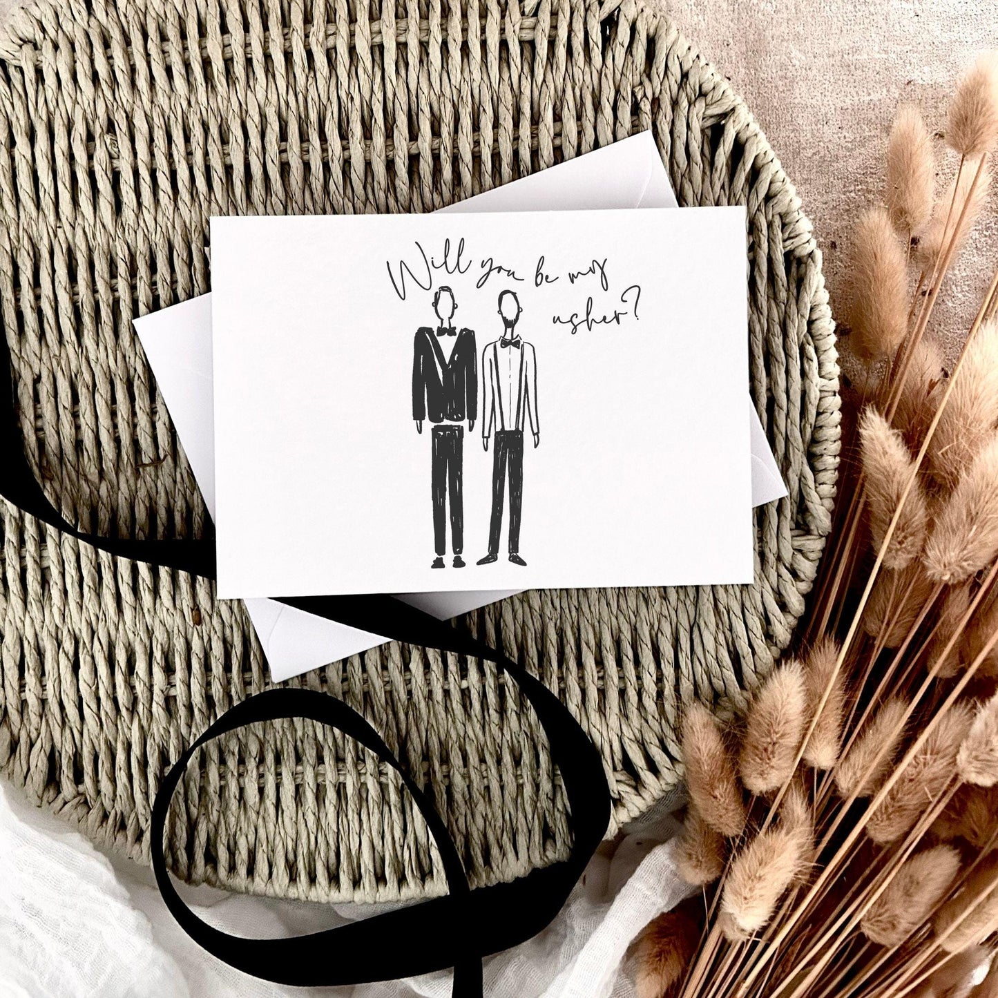 Usher Proposal Card - Line Drawn Grooms Party Keepsake Gift - Personalised Options