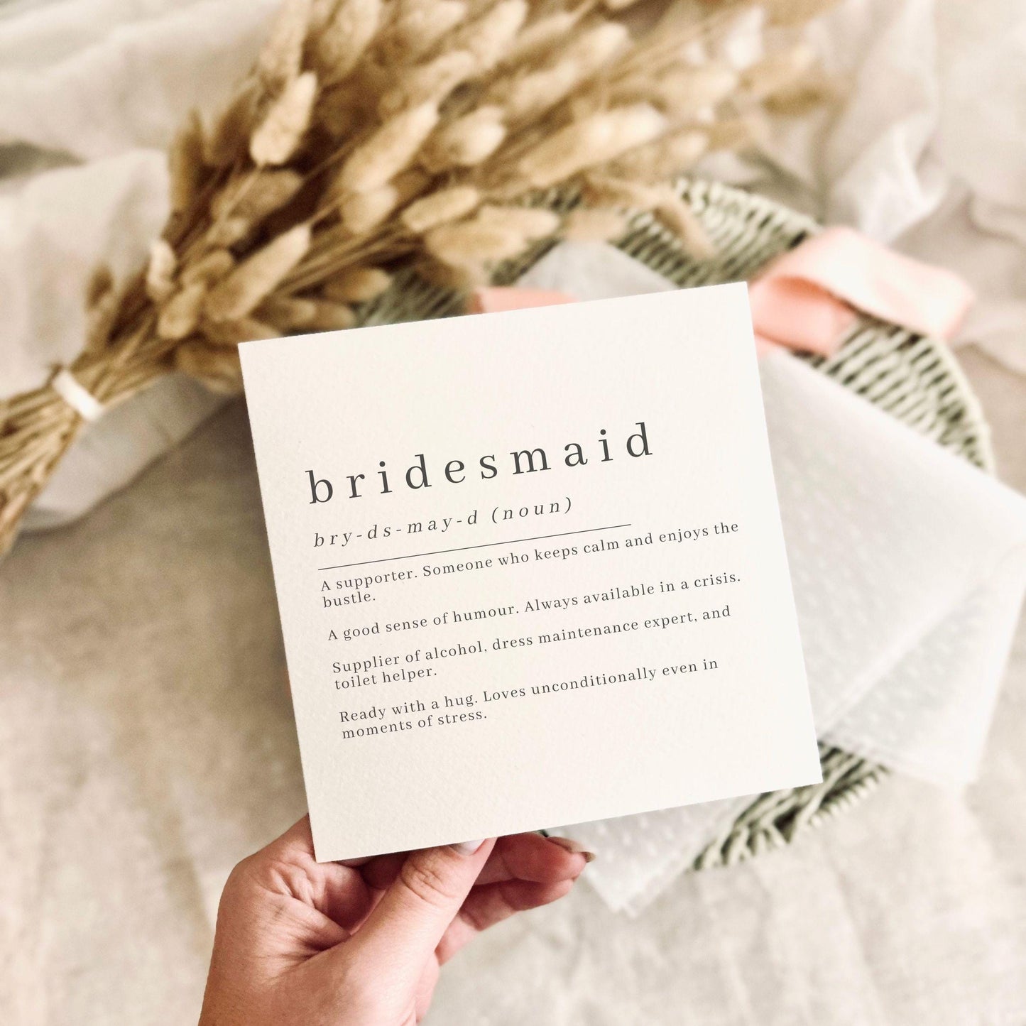Bridesmaid Greeting Card - Personalised Definition Print Wedding Thank You for Her - Bridal Party Favour