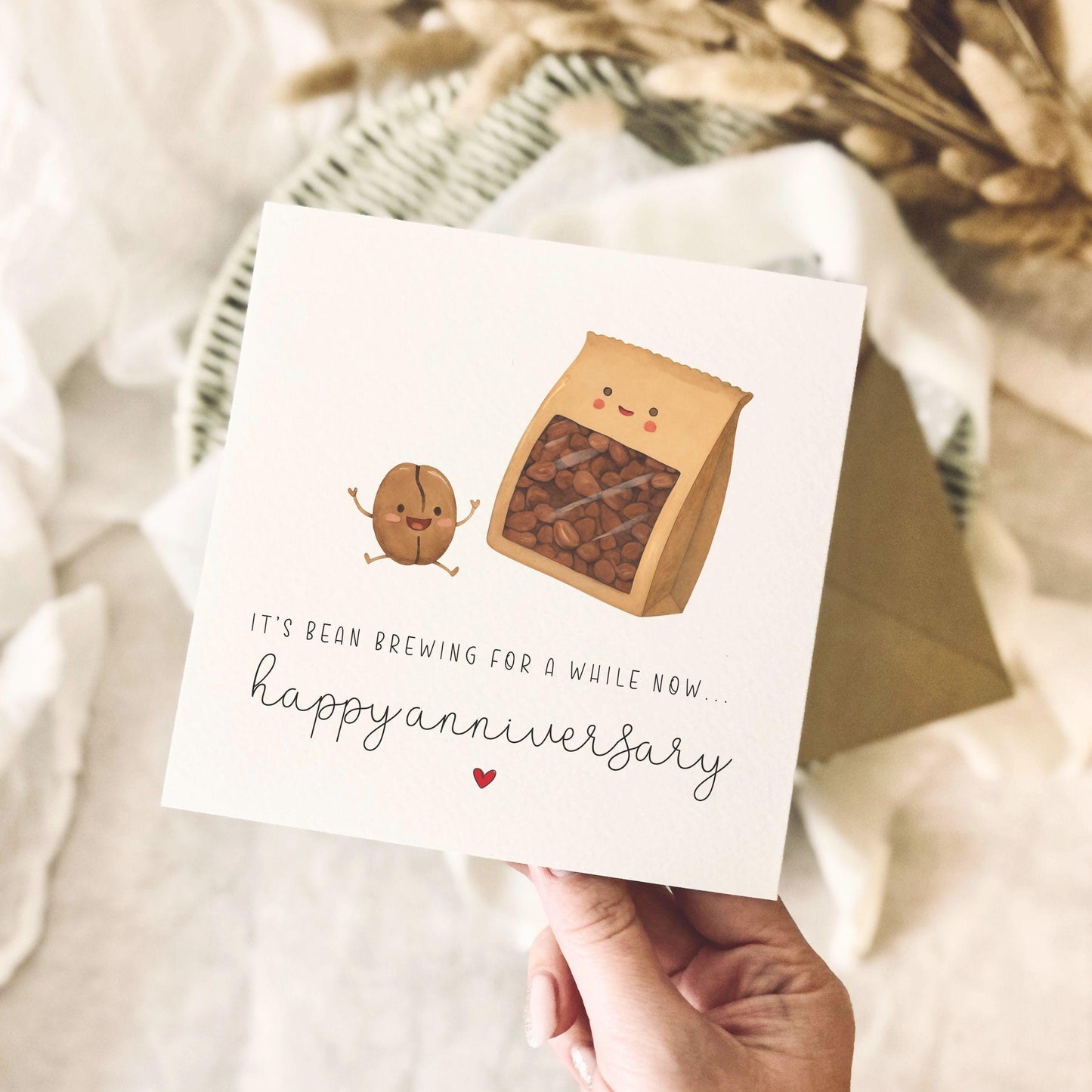 Anniversary Card for Couple - Coffee Bean Pun Greeting Card - Personalisation & Custom Options