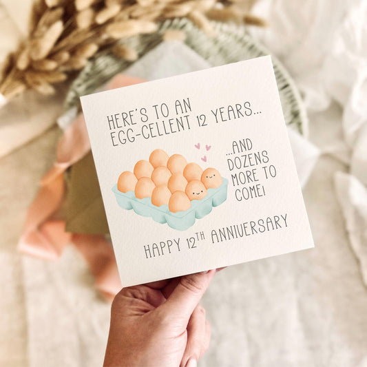 12th Anniversary Card for Partner - Egg Dozen Pun Anniversary Milestone Greeting Card - Personalised Options