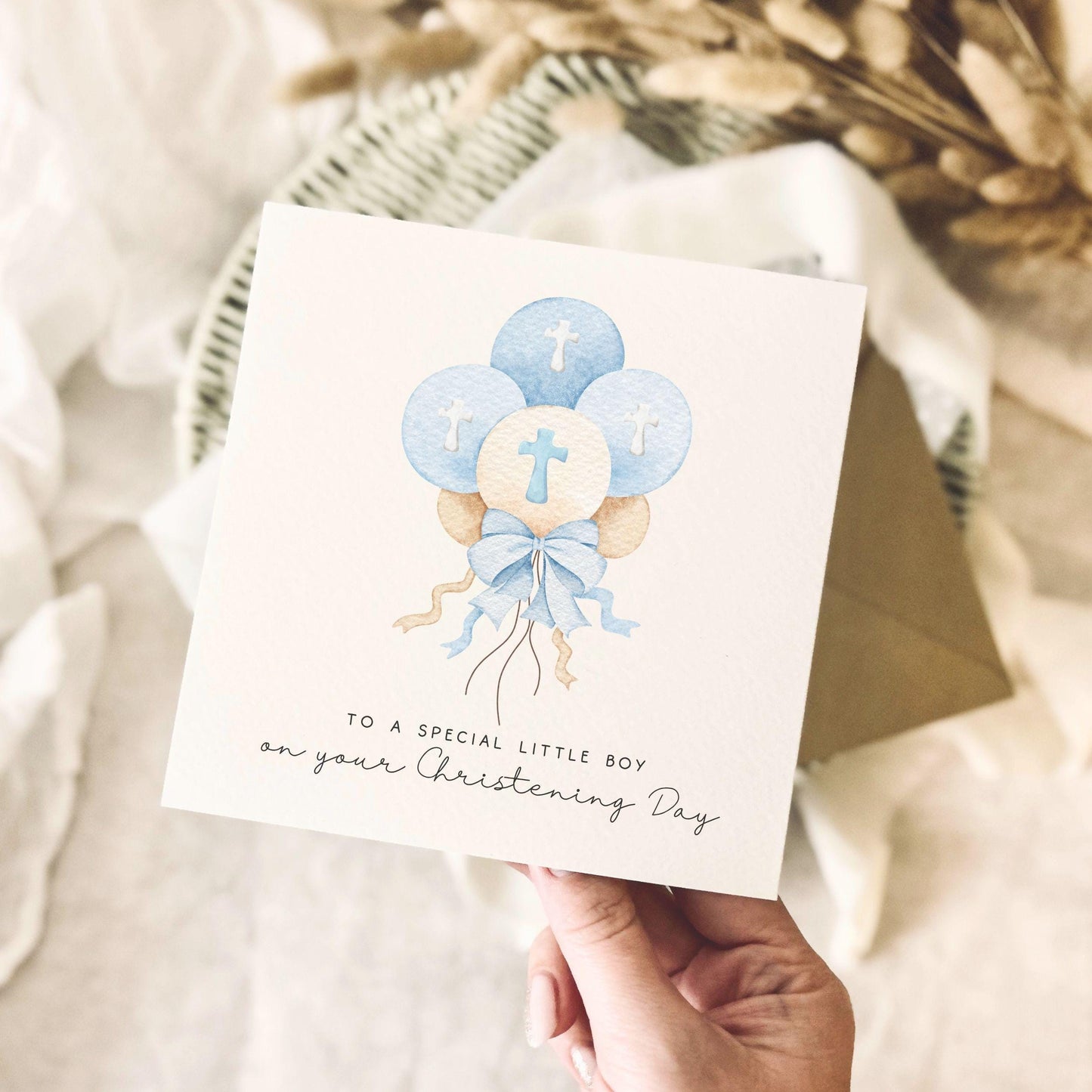 Christening Card for Little Boy - Baptism Greeting Card Keepsake - Personalisation & Customisable Options
