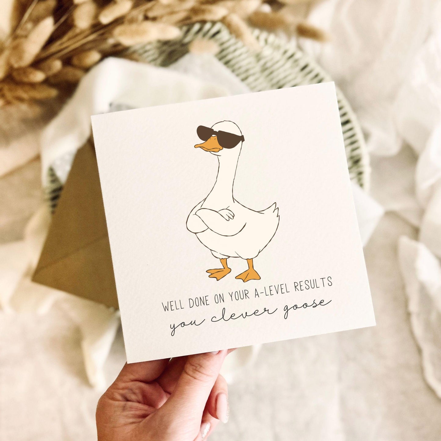 Well Done A-Level Results Greeting Card - Congratulations Clever Goose School Leaver - Custom & Personalised Options