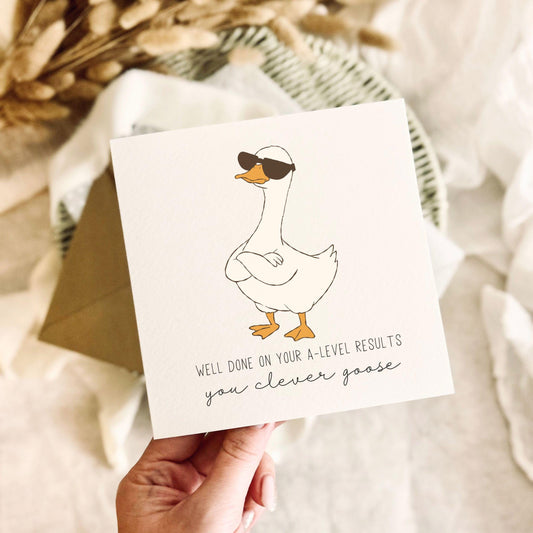 Well Done A-Level Results Greeting Card - Congratulations Clever Goose School Leaver - Custom & Personalised Options