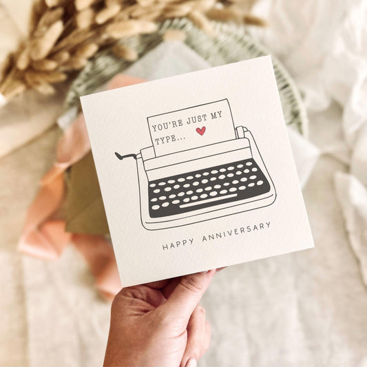 Anniversary Card for Couple - Just my Type Typewriter Pun Greeting Card - Personalisation & Custom Options