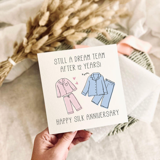 12th Anniversary Card for Partner - Silk  Anniversary Milestone Greeting Card - Personalised Options
