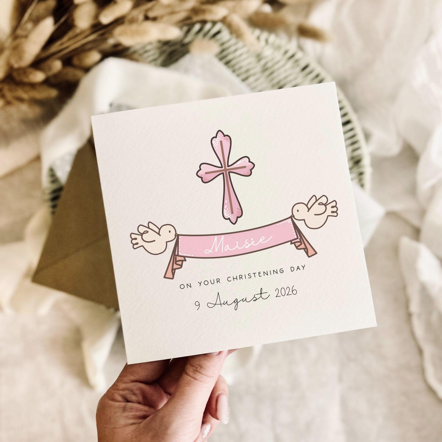Personalised Christening Card for Little Girl - Baptism Greeting Card Keepsake - Custom Options