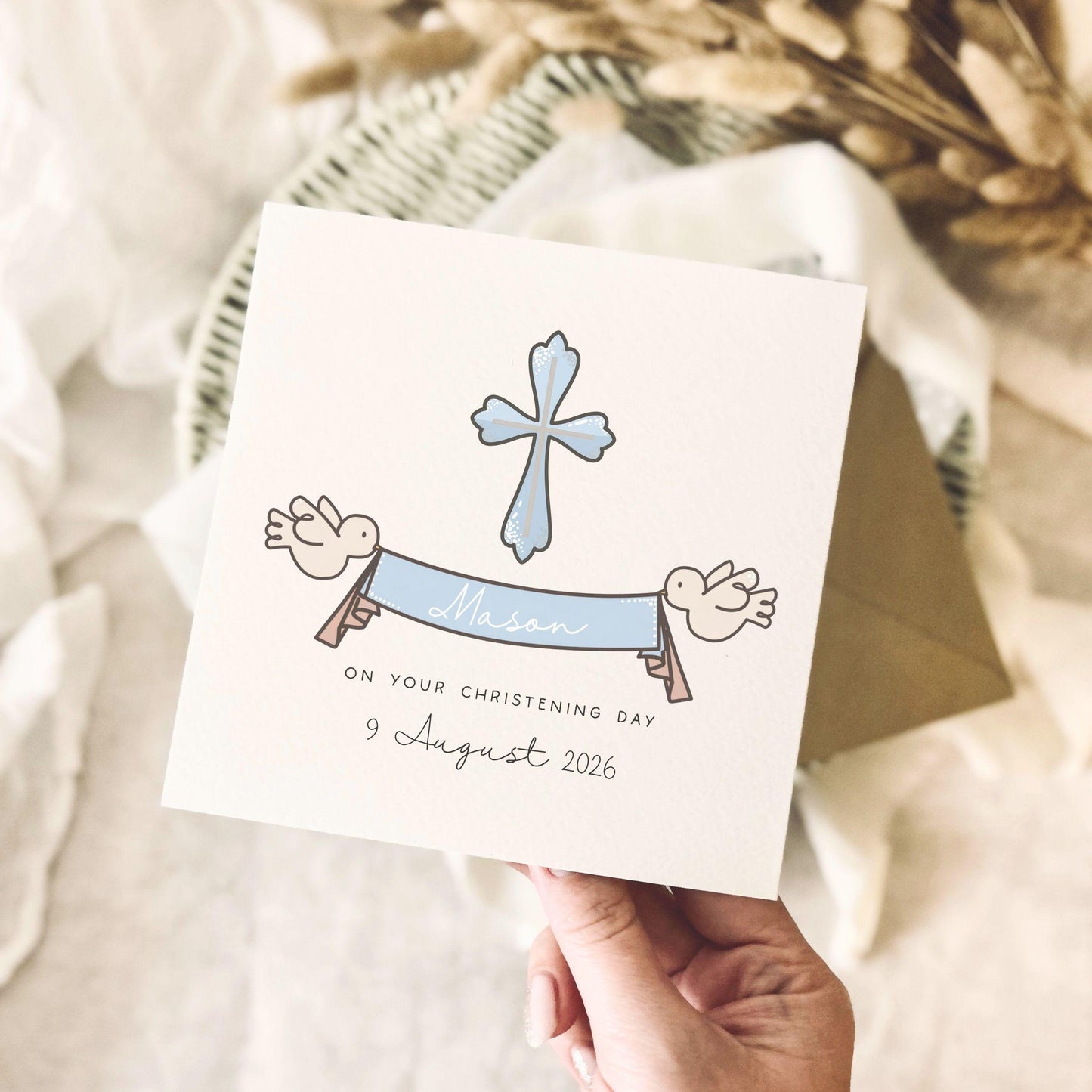 Personalised Christening Card for Little Boy - Baptism Greeting Card Keepsake - Custom Options