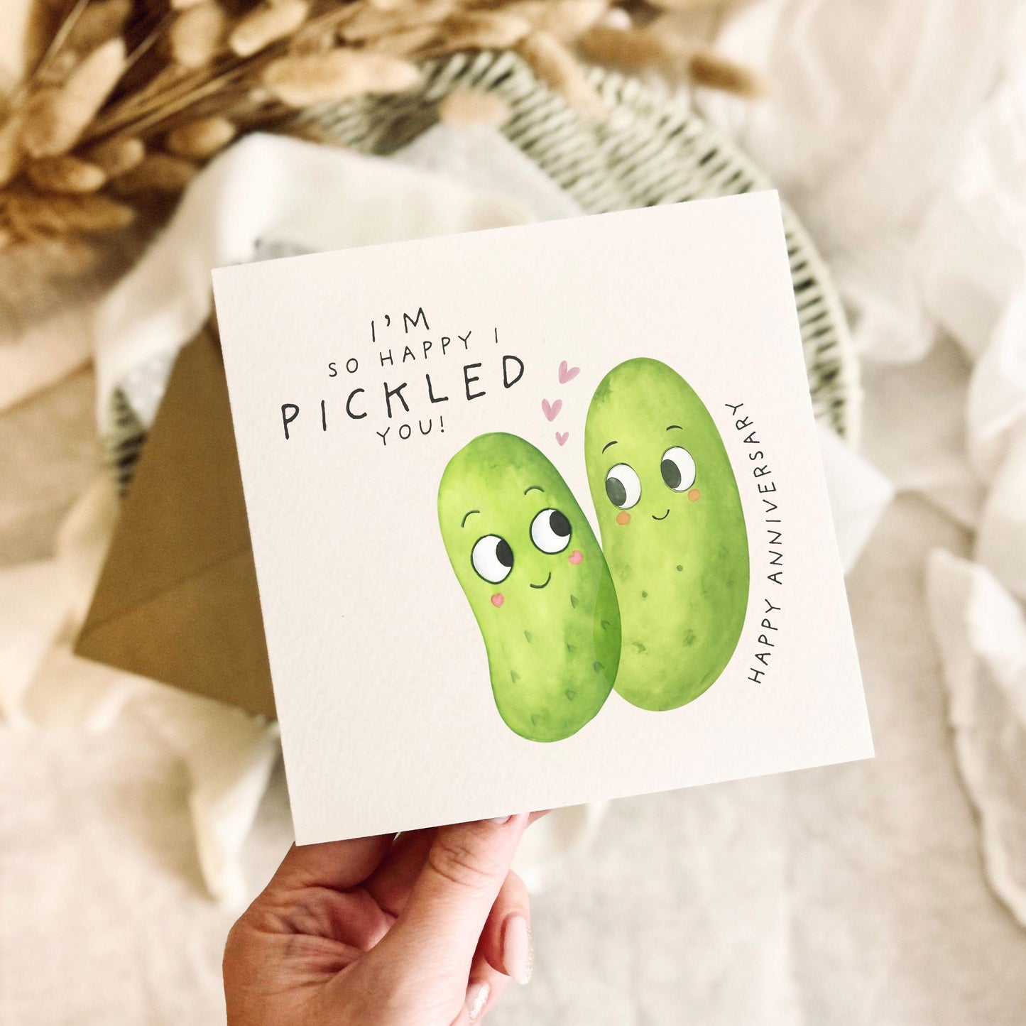 Anniversary Card for Partner - Pickle Pun Design - Personalisation & Customisation Available