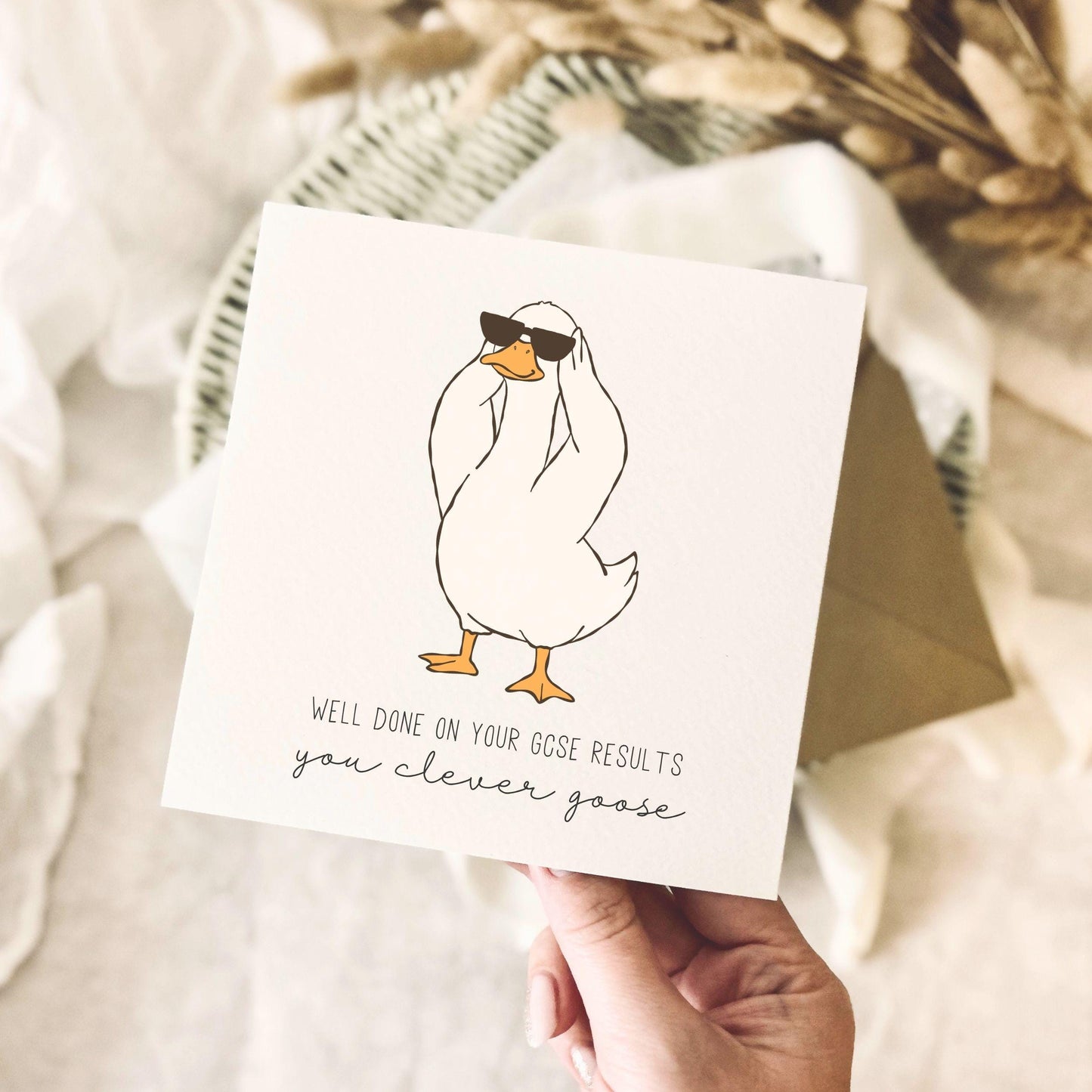 Well Done GCSE Results Greeting Card - Congratulations Clever Goose School Leaver - Custom & Personalised Options
